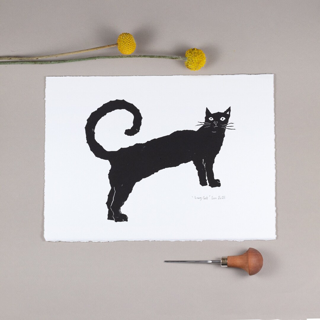 Long Cat Linocut Print, Black Cat Linocut, Cat Limited Edition Print,  Original Handprinted, Black Cat Lino Block Print - Etsy