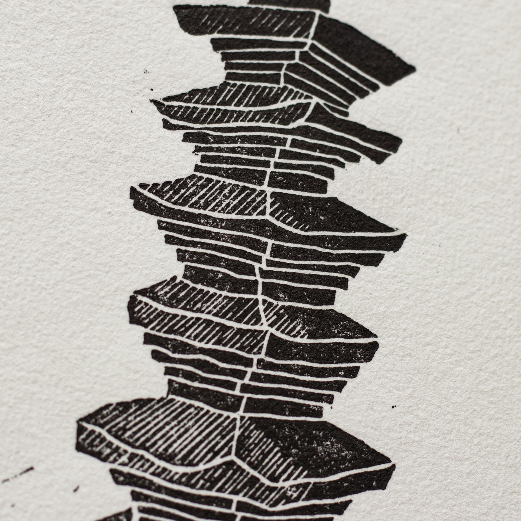 stone-pagoda-linocut-print-korean-pagoda-original-print-pagoda