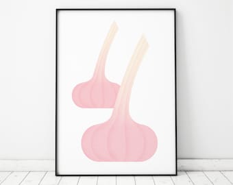2 Pink Garlic Bulbs Graphic Print, Vegetable Illustrated Poster, Food Art, Home Decor