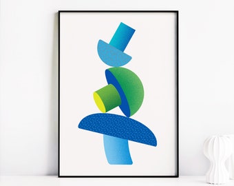 Blue & Green Mushrooms, Vegetable Unframed Print, Modern Wall Art, Kitchen Art, Children Room Decor, Home Decor.