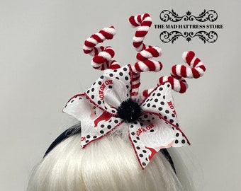 Peppermint Swirly Headband/Fascinator/Headpiece - Christmas/Holiday/Whimsical/Adult/Party/Red/White/Santa