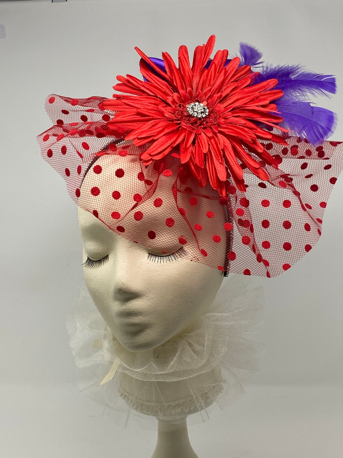 Red Hat Society Fascinator/Headband with Veil Etsy