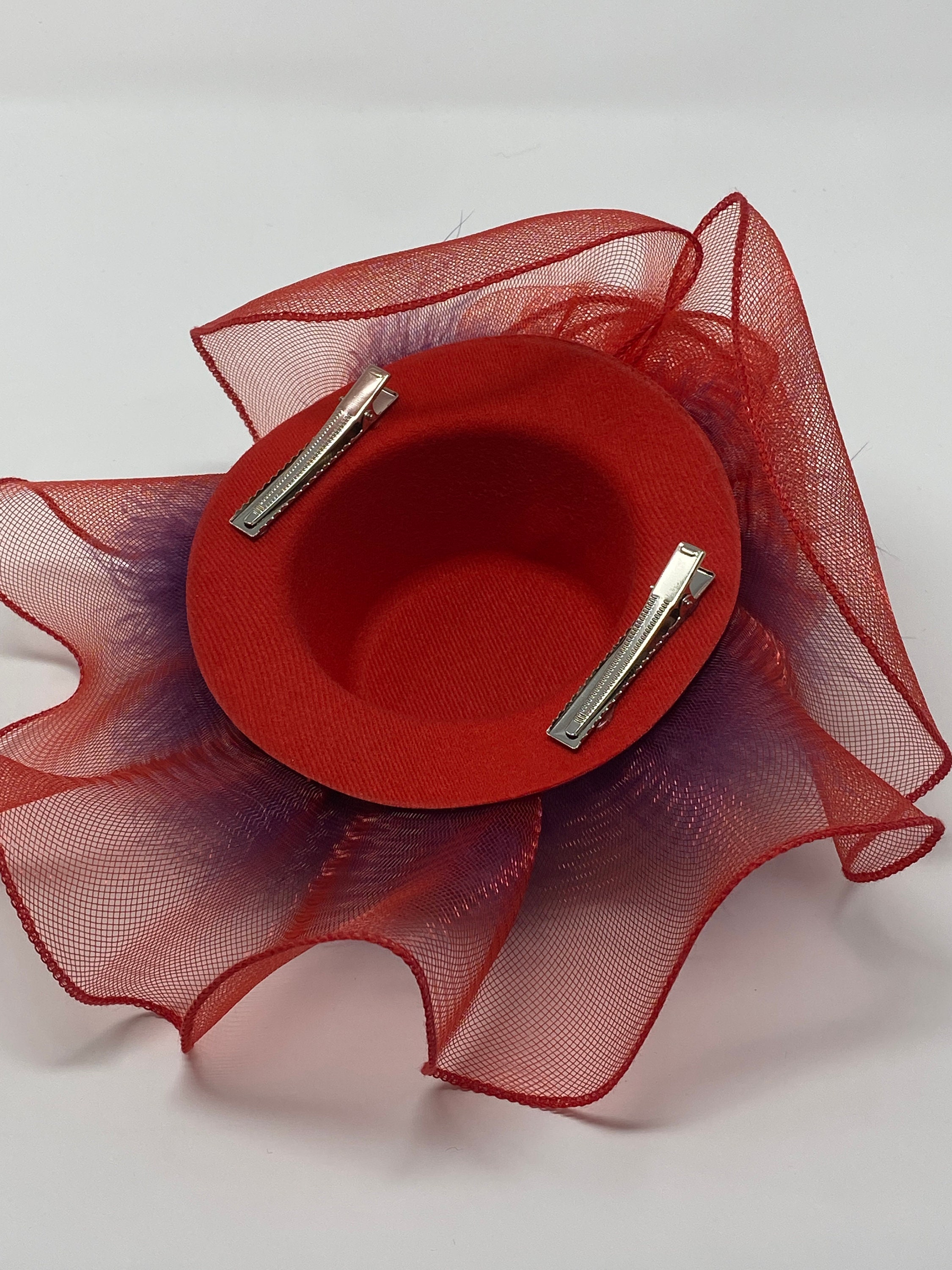 Red Hat Society Fascinator/hat/hair Clips Red/purple/rhs/red Etsy