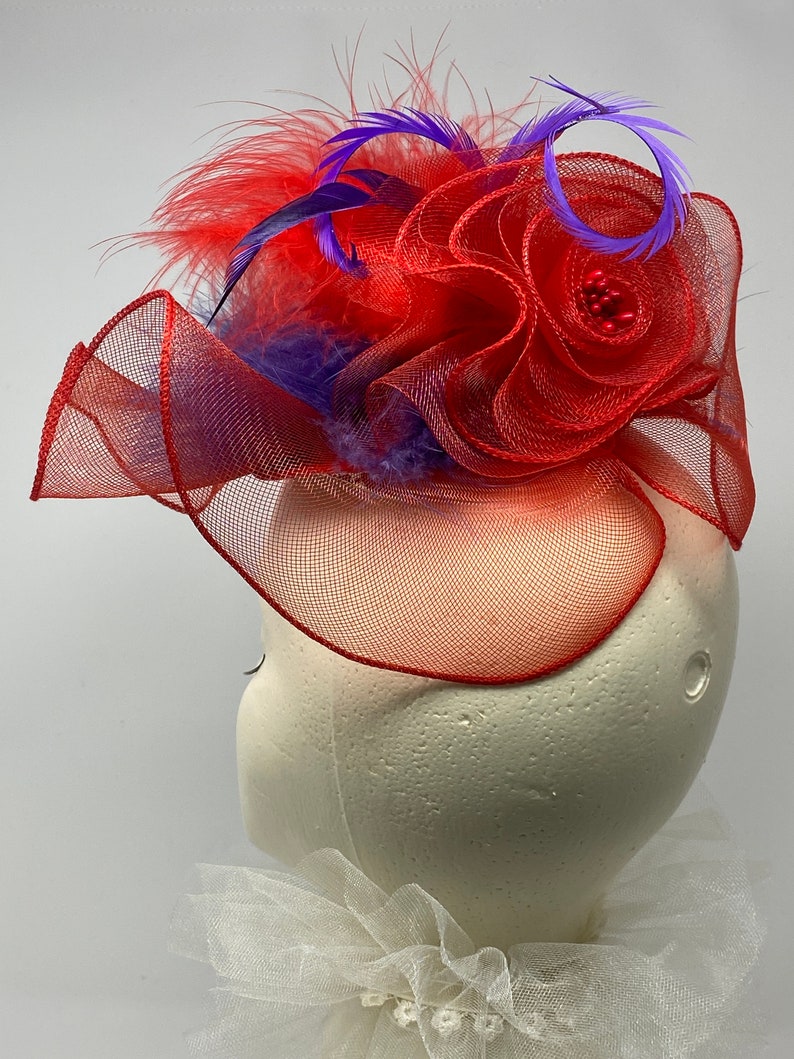 Red Hat Society Fascinator/hat/hair Clips Red/purple/rhs/red Etsy