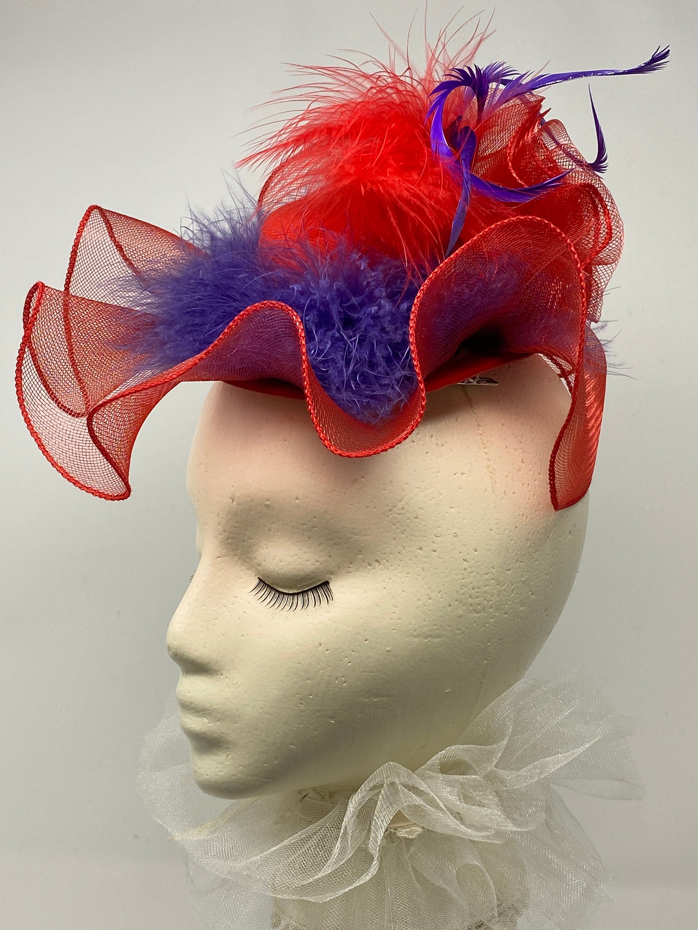 Red Hat Society Fascinator/hat/hair Clips Red/purple/rhs/red Etsy