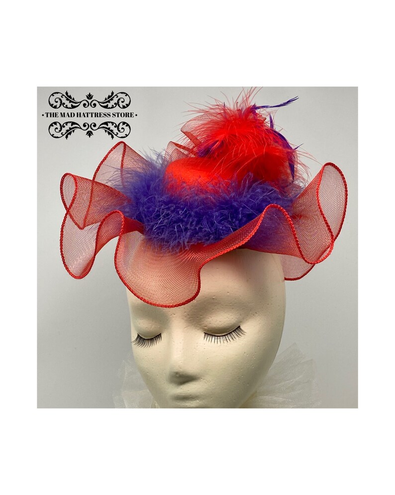Red Hat Society Fascinator/hat/hair Clips Red/purple/rhs/red Etsy