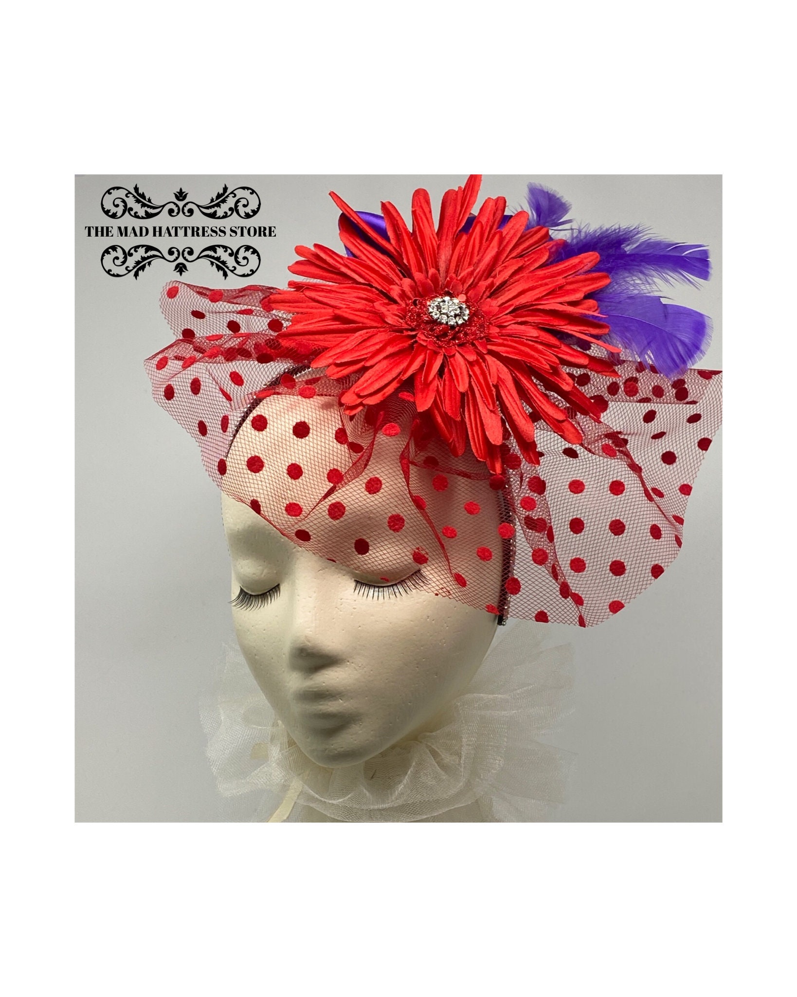 Red Hat Society Fascinator/Headband with Veil Etsy