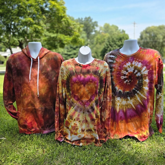 Autumn Ice Dye Tie Dye Three Variations T shirts Long Sleeve Sweatshirts Hoodies S 2XL 3XL Plus Size Hand Dyed Handmade Made to Order Etsy