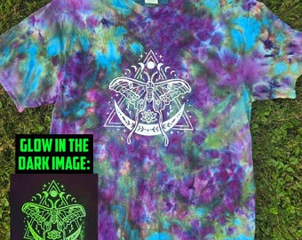 GLOW in the DARK Moth Alchemy Ice Dye T-Shirt, Sweatshirt & Hoodie  S-3XL | Vibrant, Unique Gift | Celestial Luna Unisex