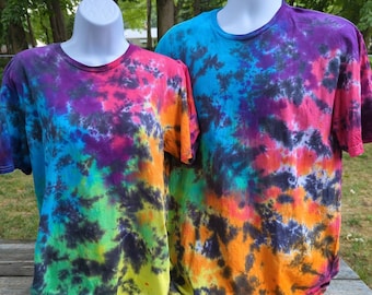 Midnight Rainbow Tie Dye Handmade Unique T-Shirts Long Sleeve Sweatshirts Hoodies  S-2XL 3XL Plus Size - Hand Dyed Handmade - Made to Order