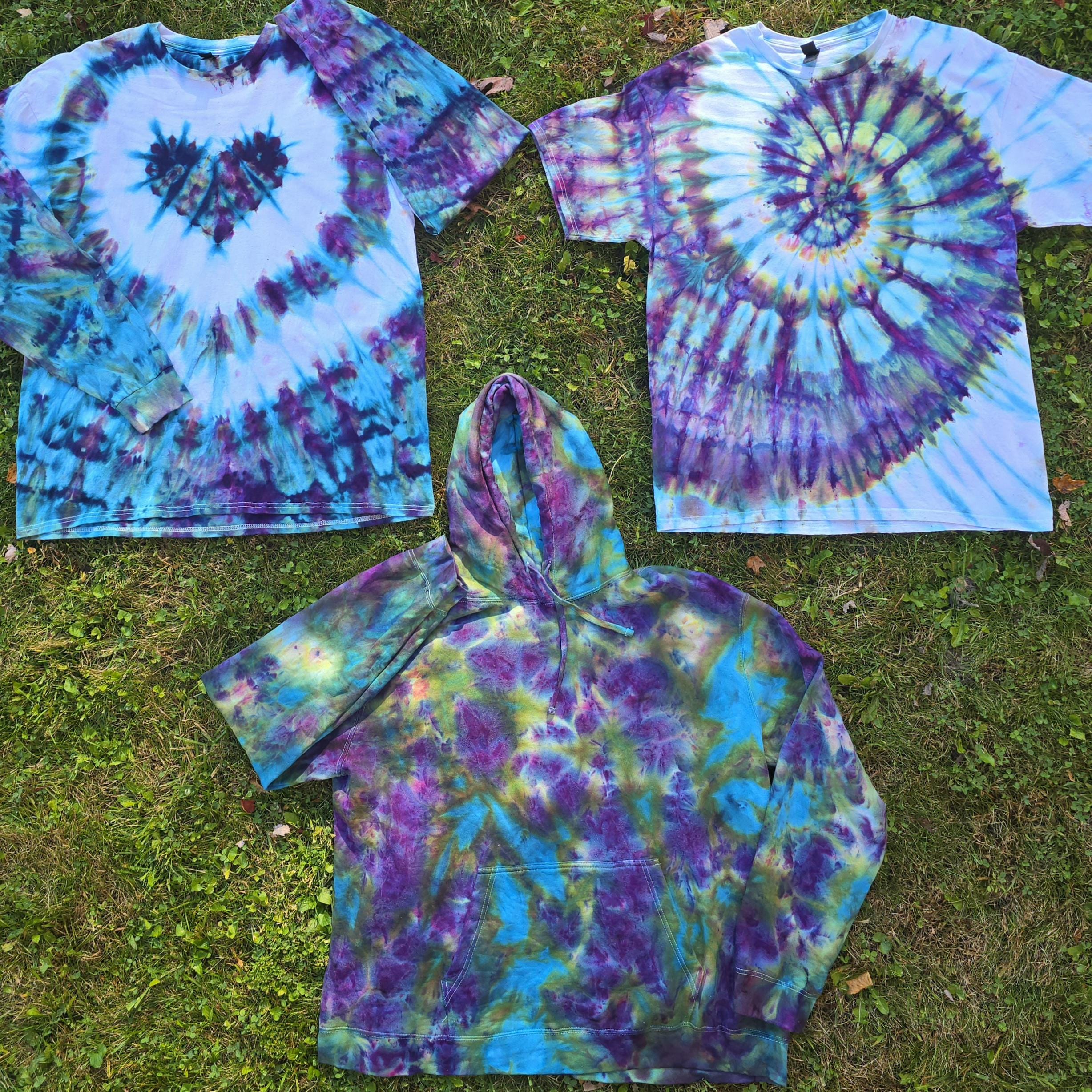 Alchemy Ice Tie Dye T-Shirts, Tanks, Long Sleeve, Sweatshirts & Hoodies S-3XL Plus Heart Crinkle Spiral