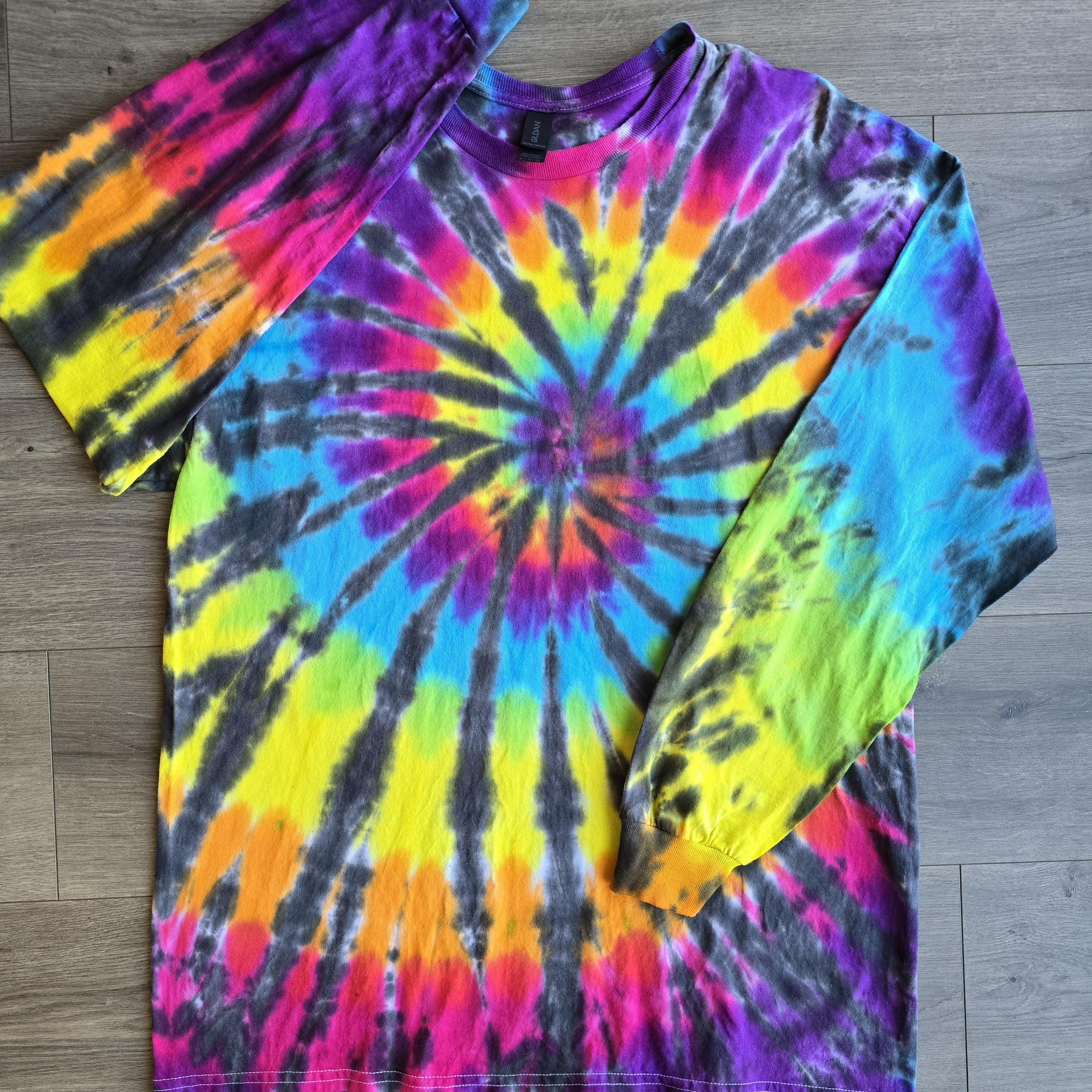 Black Rainbow Spiral Tie Dye T-Shirts, Tanks, Long Sleeve, Sweatshirts & Hoodies S-3XL Plus Size