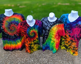 Black Rainbow Tie Dye - Four Variations - T-Shirts Long Sleeve Sweatshirts Hoodies  S-2XL 3XL Plus Size - Hand Dyed Handmade - Made to Order