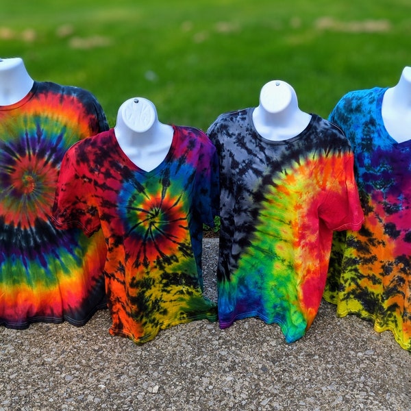 Black Rainbow Tie Dye - Four Variations - T-Shirts Long Sleeve Sweatshirts Hoodies  S-2XL 3XL Plus Size - Hand Dyed Handmade - Made to Order