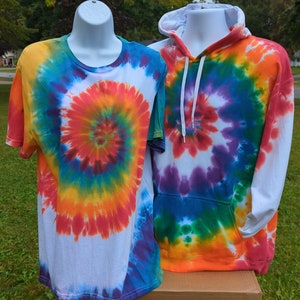 White Red Rainbow Tie Dye - T-Shirts Long Sleeve Sweatshirts Hoodies S-3XL - Hand Dyed Made to Order - Festival Wear Unique Gift - Zip Up