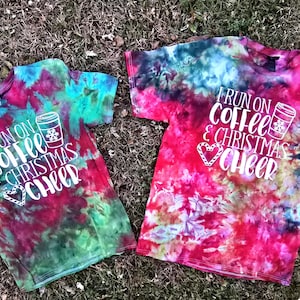 Coffee Christmas Cheer Ice Dye Tie-Dye Tees and Long Sleeve, Holiday Shirt
