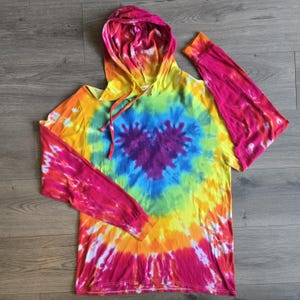Ultimate Rainbow Heart Tie Dye - T-Shirts Long Sleeve Sweatshirts Hoodies  S-3XL Plus Size - Hand Dyed Made to Order Festival Wear