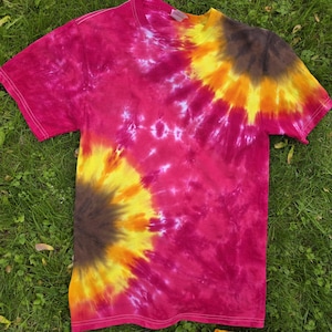 Pink Double Sunflower Tie Dye - T-Shirts Long Sleeve - S-2XL 3XL Plus Size - Hand Dyed Made to Order - Floral Tye Dye - Spring Summer