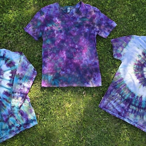 Alchemy Ice Purple Teal Tie Dye - Three Styles - T-Shirts Long Sleeve Sweatshirts Hoodies  S-2XL 3XL Plus - Hand Dyed Handmade Made to Order