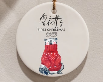 Baby's First Christmas Custom 3" Ceramic Ornament Personalized Xmas Gift Tree Decoration Newborn Polar Bear 2023 Customizable Sublimation