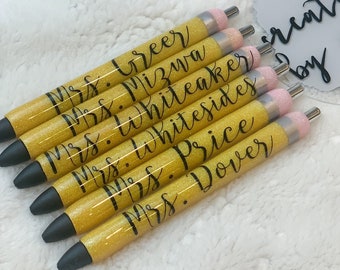 Teacher Pencil Glitter Gel Pens Inkjoy 0.7 Personalized Custom Epoxy Resin Appreciation Gift Bullet Journaling Easter Basket Valentine's Day