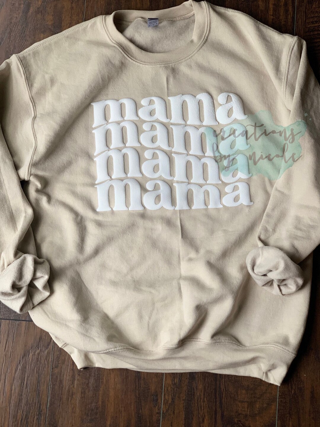 MAMA Retro Wavy Puff Raised Texture Crew Neck Sweatshirt Hoodie Pull ...