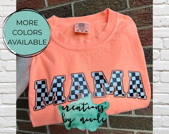Neon Checkered MAMA Oversized Comfort Colors T-Shirt