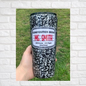 Composition Notebook Teacher Tumbler: Glitter Epoxy Stainless Steel Cup