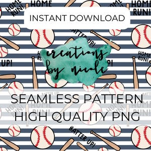 Baseball Seamless Pattern: Bat, Home Run, Stripes (PNG File)