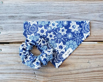 Happy Hanukkah | Slip-On Pet Bandana | Dog Bandana | Dog Scarf | Cute Dog Accessory | Hanukkah Dog Bandana | Menorah | Start of David