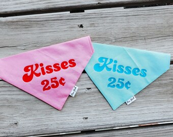 Kisses 25 Cents | Slip-On Pet Bandana | Dog Bandana | Dog Scarf | Valentine's Day Dog | Valentine | Be Mine | Puppy Love | Dog Kisses