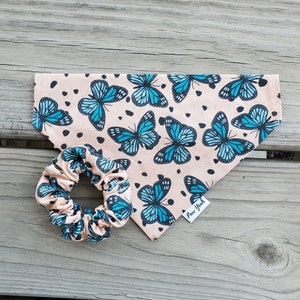 Spread Your Wings | Slip-On Dog Bandana | Dog Scarf | Over Collar Bandana | Butterflies | Trendy | Aesthetic Pattern| Blue Monarch | It Girl