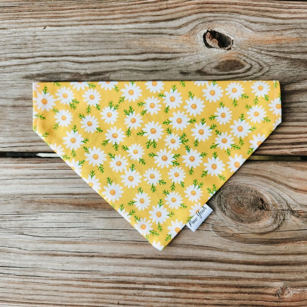 Daisies on Yellow | Slip-On Pet Bandana | Dog Bandana | Dog Scarf | Cute Dog Accessory | Daisy Bandana | Flowers | Spring Flowers | Floral