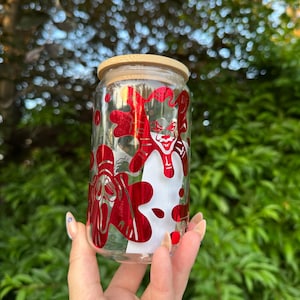 Horror Movie Glass Can with Lid, Spooky Season Iced Coffee Cup, 16 oz