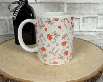 Cherry Bow Mug, Pink Coquette, 11oz Ceramic