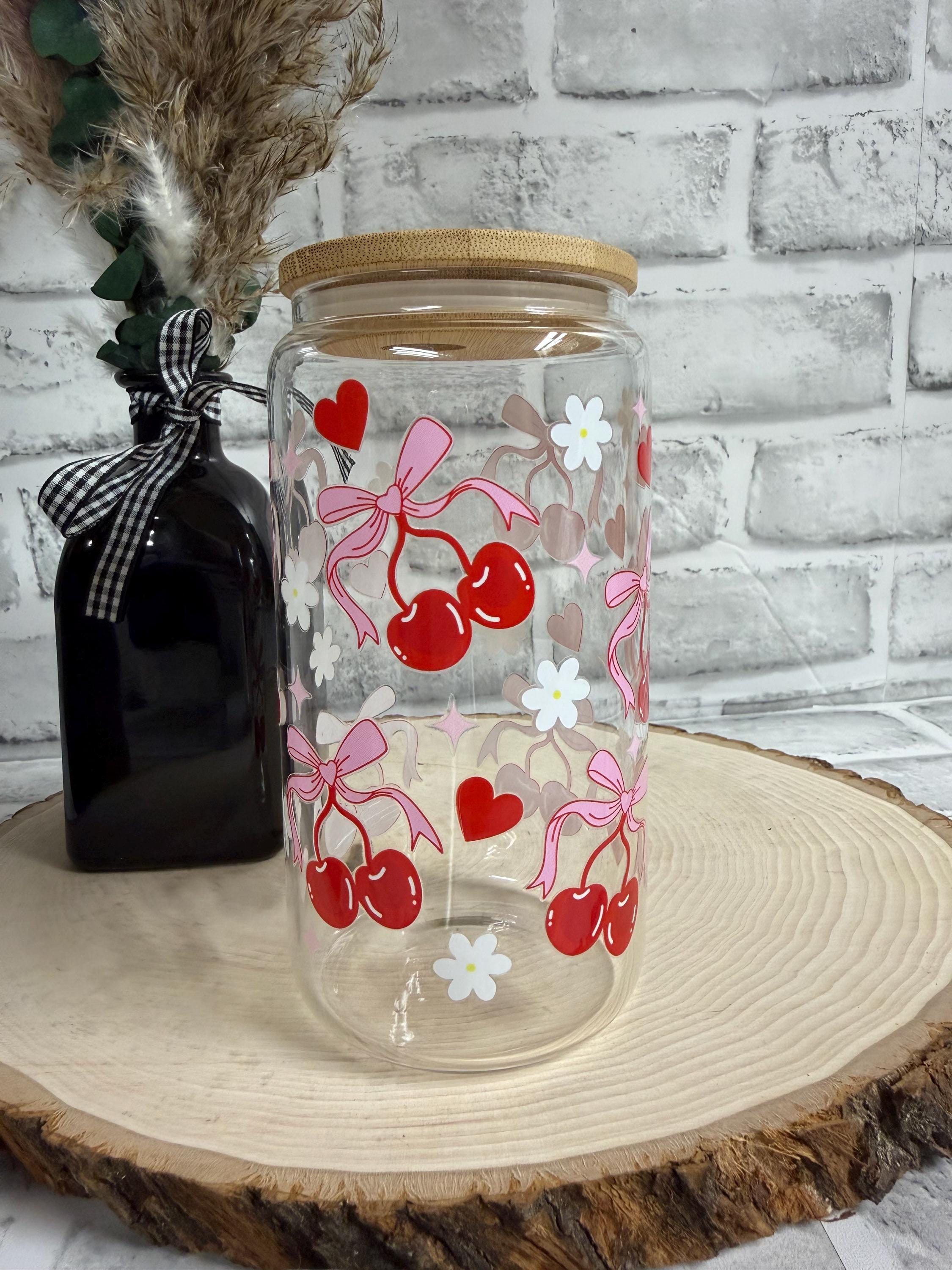 Cherry Coquette Glass Can, Bamboo Lid & Straw, Valentine's Gift - Etsy