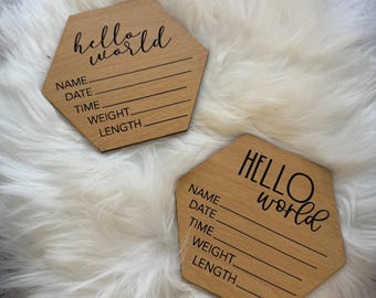 Maple Wood Baby Arrival Announcement Sign, Hand-Painted Newborn Photo Prop