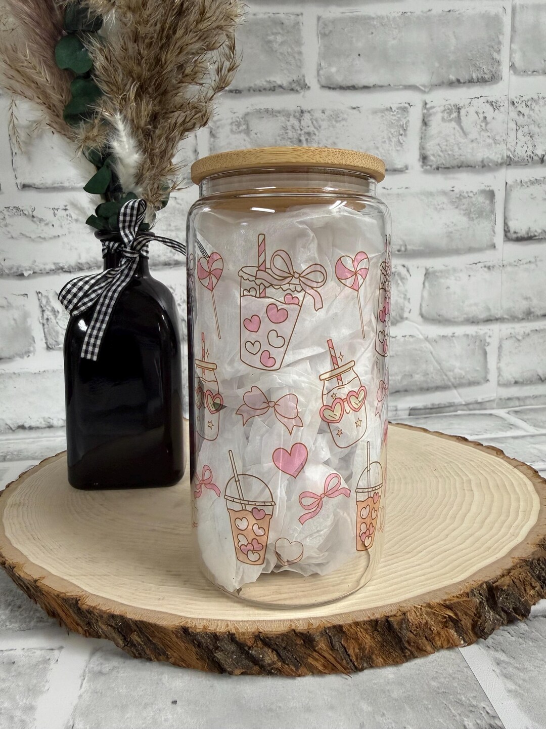 Coquette Pink Bows Frosted Glass Can, Bamboo Lid & Straw (16oz) - Etsy