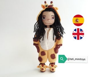 AMIGURUMI DOLL PATTERN Spanish/English Inés in Giraffe Pajamas