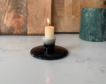 Vintage Speckled Ceramic Candlestick - Black & White Fade, Made in England