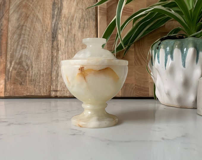 Vintage Translucent Onyx Round Box Lidded Pale Green Stone Etsy