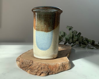 French Studio Pottery Cylinder Vase: Marcel Piot Signed Ceramic, c1970s