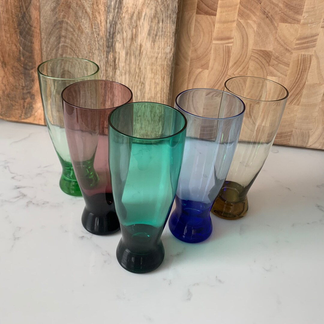Vintage Multicoloured Glass Tumblers Green, Blue & Purple, Vintage