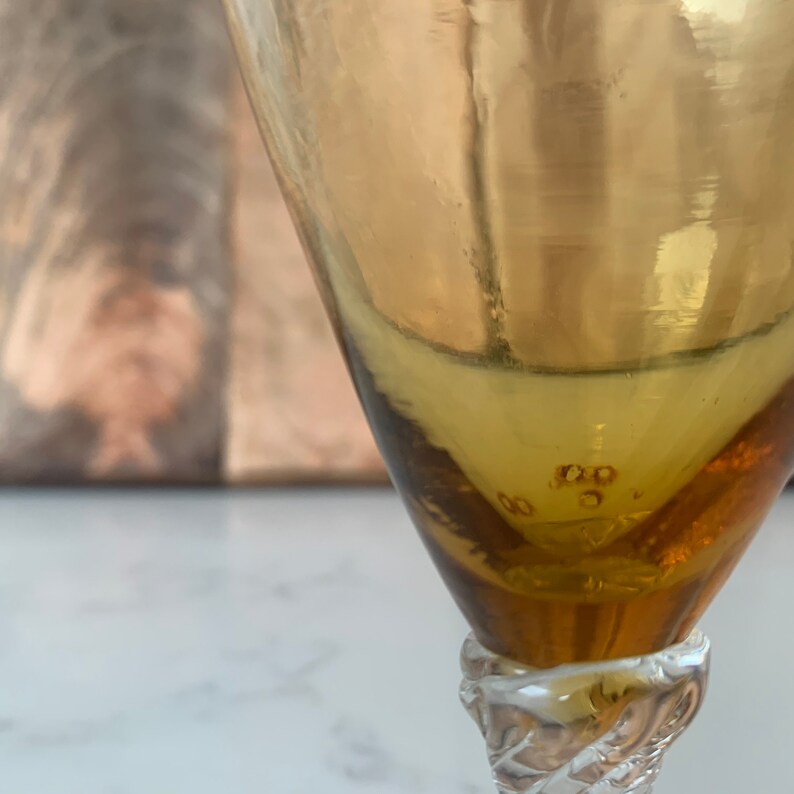Amber Orange Delicate Small Glass Bud Vase With Clear Twisted Stem