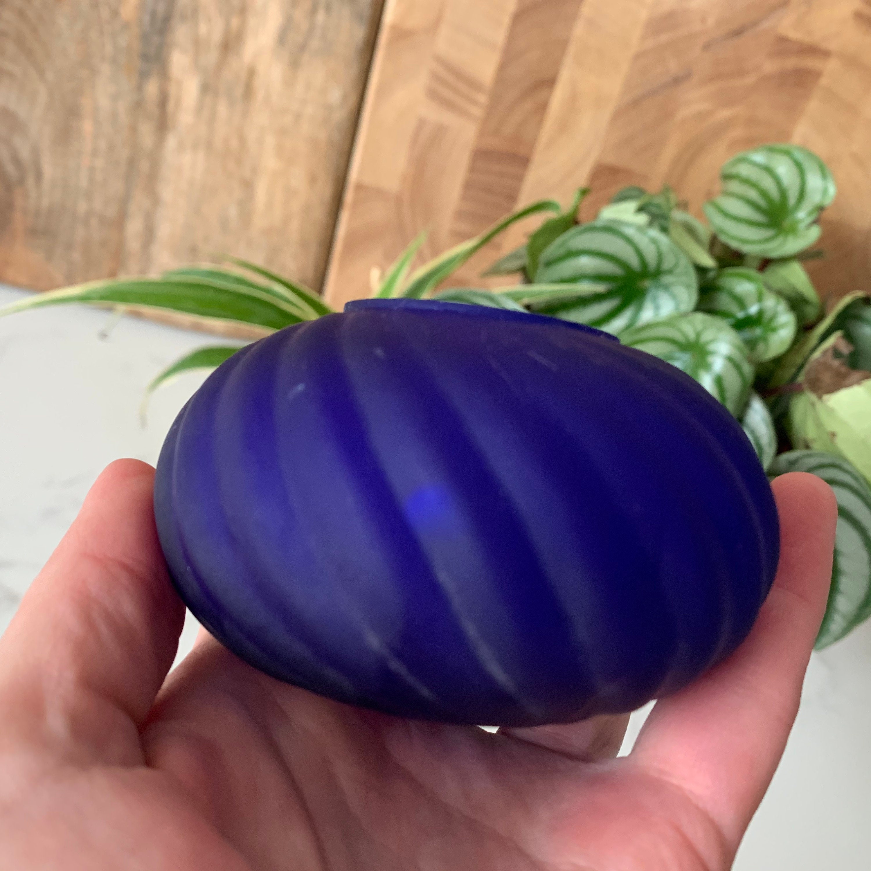 Glass Taper Candle Holder in Cobalt Blue With Ribbed Design Etsy UK