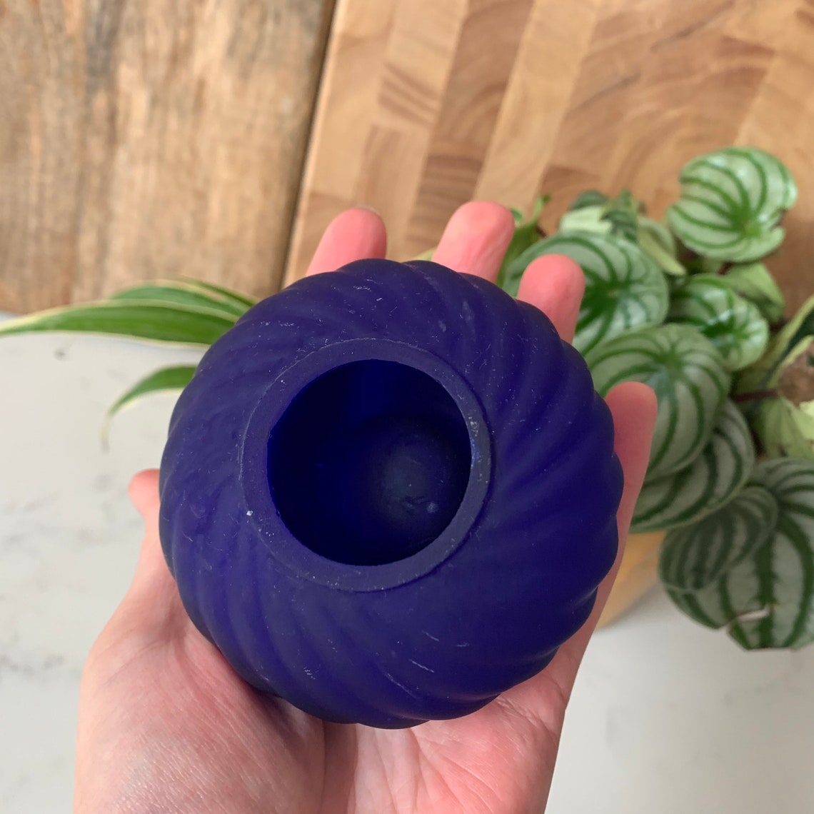 Glass Taper Candle Holder in Cobalt Blue With Ribbed Design Etsy UK