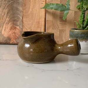 Vintage Studio Pottery Handled Dish: Green Earth Tone Ceramic