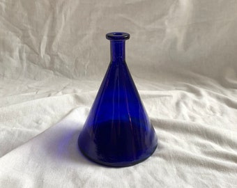 Collectible Vintage Cobalt Blue Pressed Glass Vase Art Glass Unusual Piece