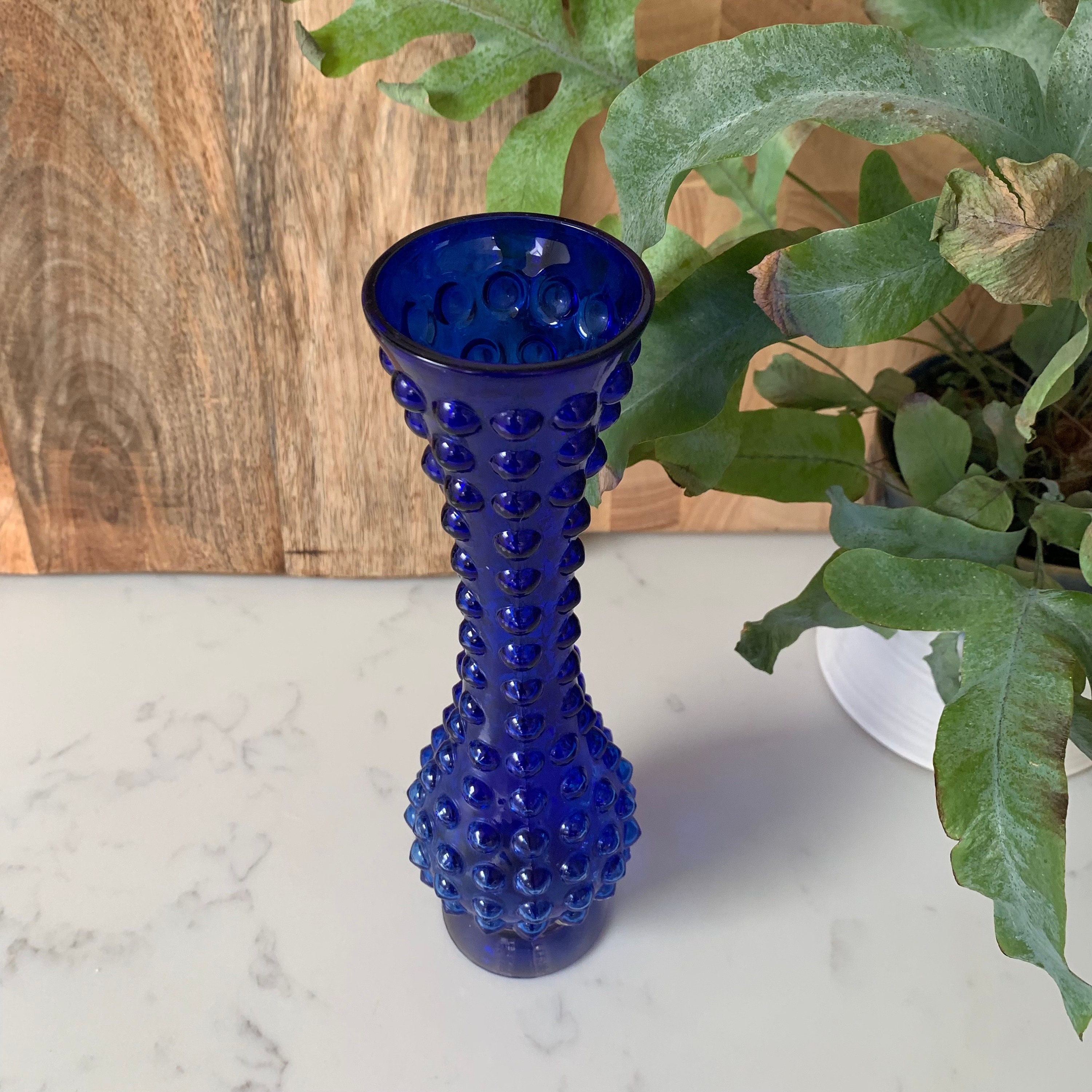 Vintage Cobalt Blue Hobnail Glass Vase Etsy