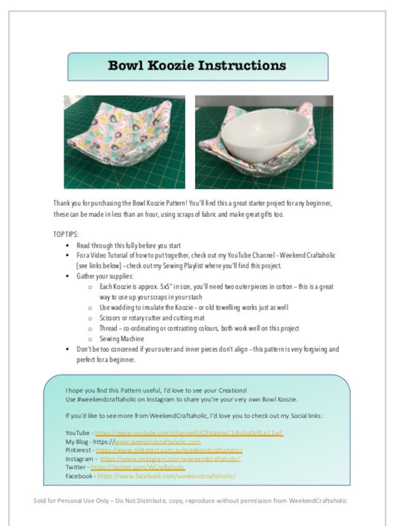 Bowl Cozy Template Instructions